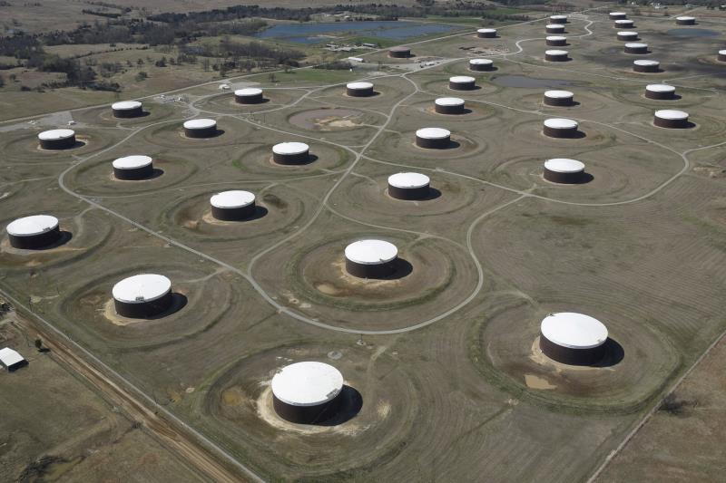 Crude oil storage tanks are seen from above at the Cushing oil hub, in Cushing, Oklahoma, March 24, 2016. REUTERS/Nick Oxford/File Photo