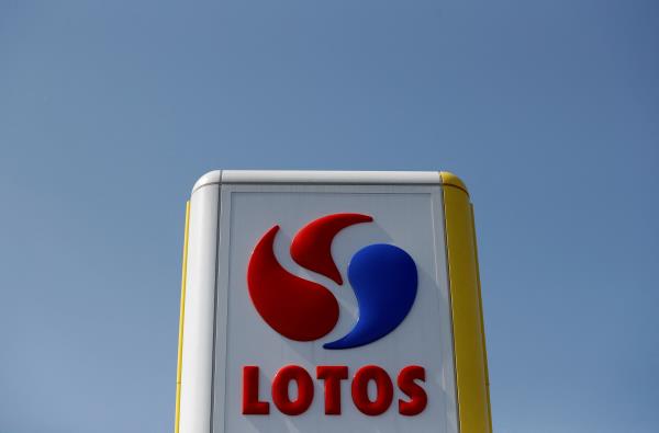 Logo of Lotos, Poland's oil refiner, is pictured at a petrol station in Warsaw