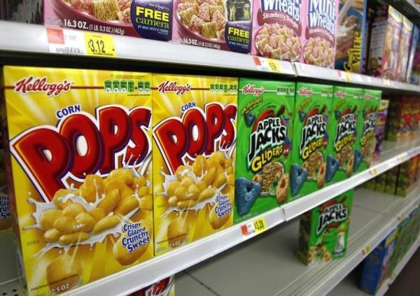Boxes of Kellogg's cereal are displayed on store shelf in Westminster