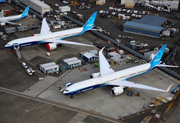 Aerial view of Boeing planes