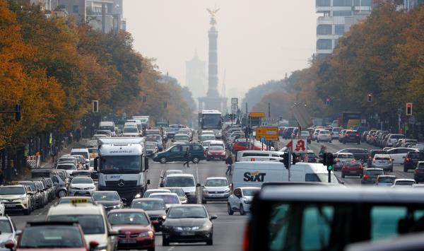 Cars are seen at Kaiserdamm street in Berlin