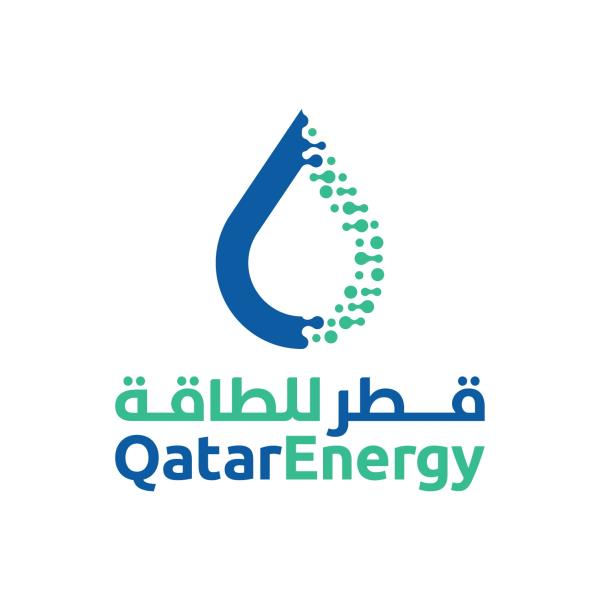 The new Qatar Energy logo is pictured during a news co<em></em>nference in Doha