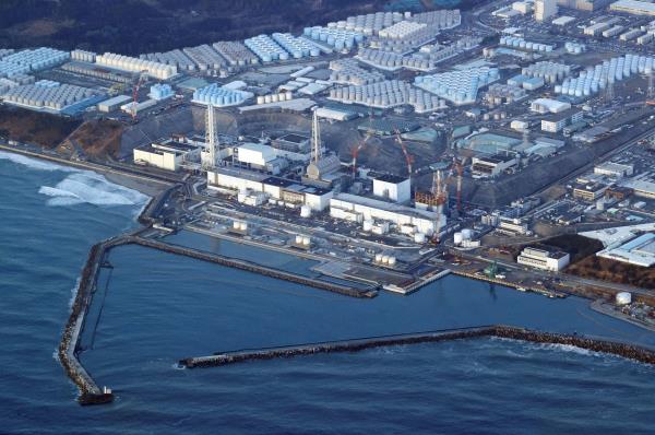 An aerial view shows the Fukushima Daiichi nuclear power plant following a strong earthquake, in Okuma town