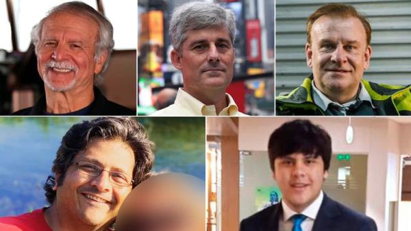 (Clockwise from top left) Paul-Henri Nargeolet, Stockton Rush, Hamish Harding, Suleman Dawood
