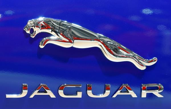 The Jaguar logo is seen at Brussels Motor Show