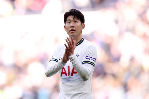 LONDON, ENGLAND - APRIL 08: Son Heung-Min of Tottenham Hotspur applauds the fans after the team's victory during the Premier League match between Tottenham Hotspur and Brighton & Hove Albion at Tottenham Hotspur Stadium on April 08, 2023 in London, England.