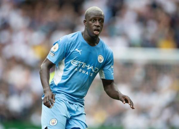 Benjamin Mendy of Manchester City during the Premier League match between Tottenham Hotspur and Manchester City at Tottenham Hotspur Stadium on August 15, 2021 in London, England.