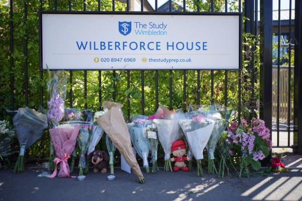 Tributes were left outside the Study Preparatory School in Wimbledon, south-west London