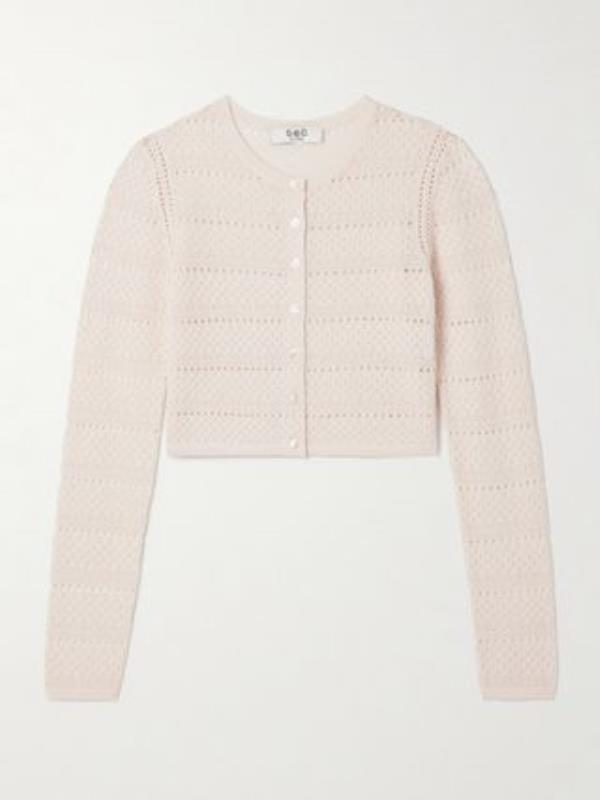 Syble Cropped Pointelle-Knit Merino Wool Cardigan