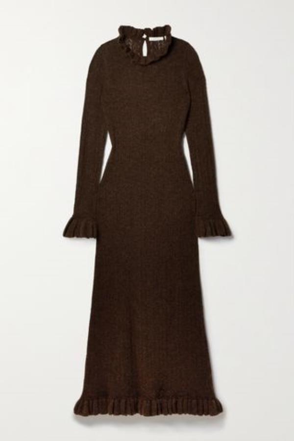 Estella Ruffled Pointelle-Knit Alpaca-Blend Midi Dress