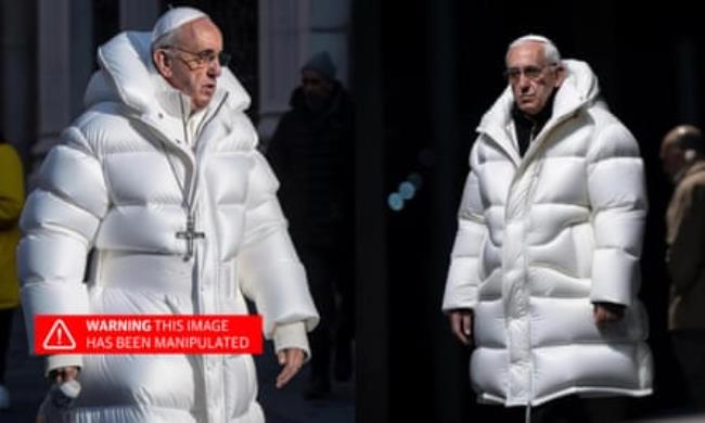 An AI-generated image of Pope Francis wearing a puffa jacket.
