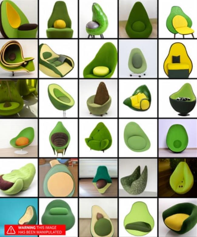 Armchairs in the shape of an avocado generated by Dall-E