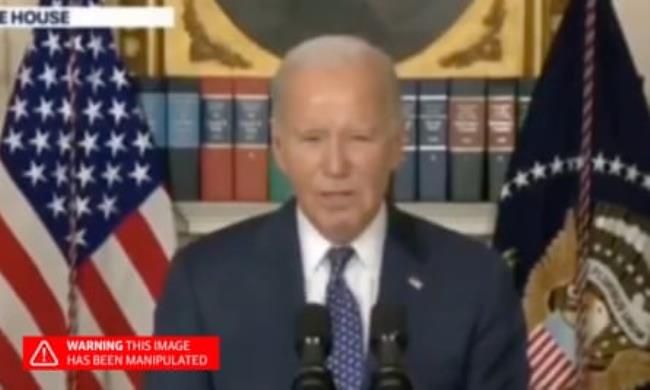Screengrab from a fake video of Joe Biden talking a<em></em>bout Kyiv