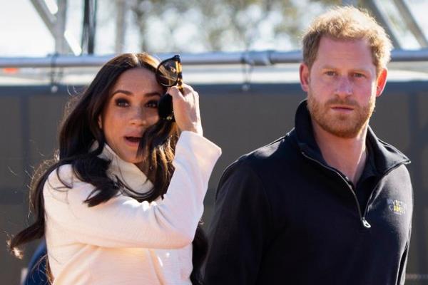 Prince Harry and Meghan Markle, Duke and Duchess of Sussex visit the track and field event at the Invictus Games in The Hague, Netherlands, Sunday, April 17, 2022.