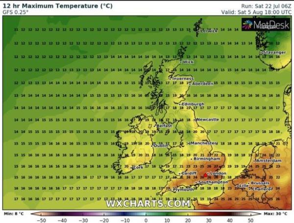 Temperatures in the UK are expected to rise up to 27C on Saturday, August 5