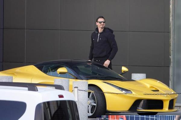 Zlatan Ibrahimovic drives his limited production hybrid sport car La Ferrari