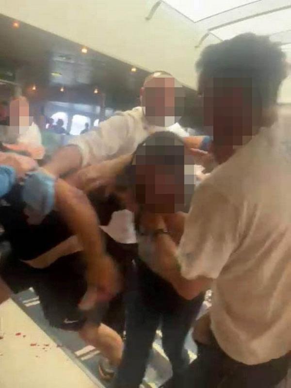 Footage appears to show four men attacking a man on Irish Ferry