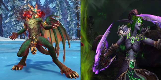 A Dracthyr Evoker and Demon Hunter from World of Warcraft