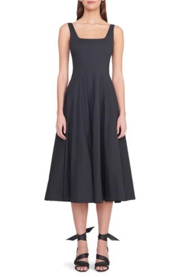 Wells Stretch Cotton Poplin Midi Fit & Flare Dress