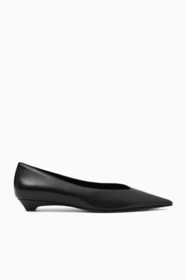 Pointed Leather Kitten-Heel Pumps