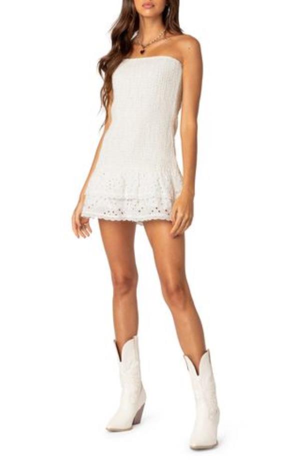 Livia Strapless Cotton Eyelet Minidress