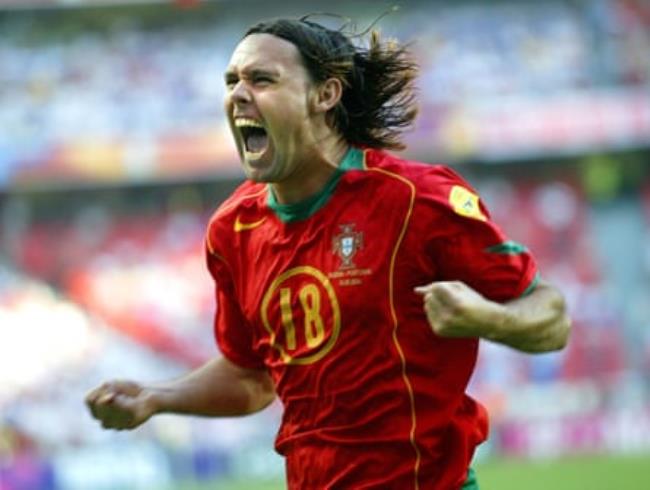 Portugal’s Maniche celebrates after scoring their opener against Russia at Euro 2004.