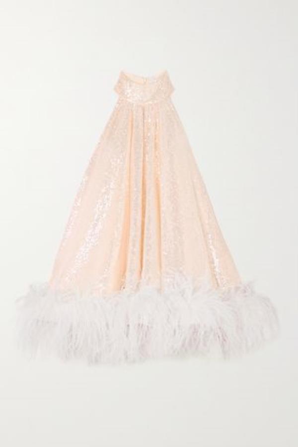 Cindy Feather-Trimmed Sequined Tulle Mini Dress