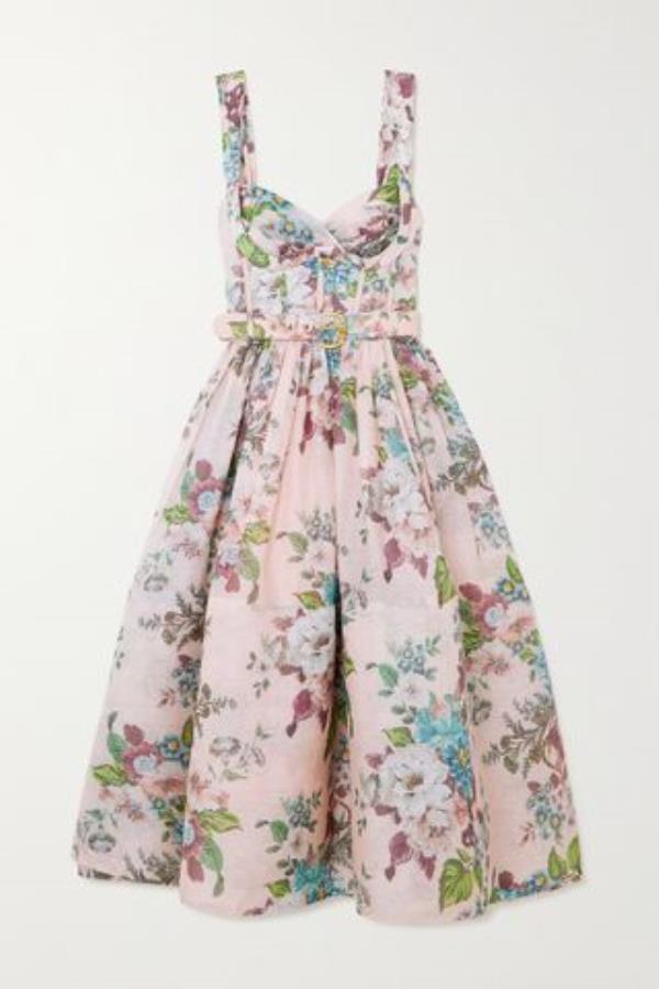 Matchmaker Belted Floral-Print Linen and Silk-Blend Midi Dress