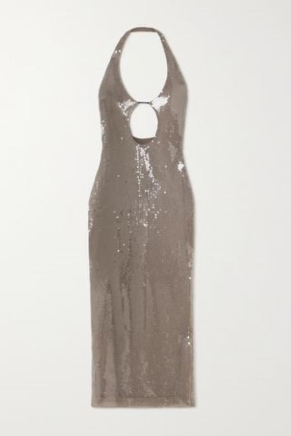 Sola Cutout Sequined Stretch-Tulle Halterneck Midi Dress