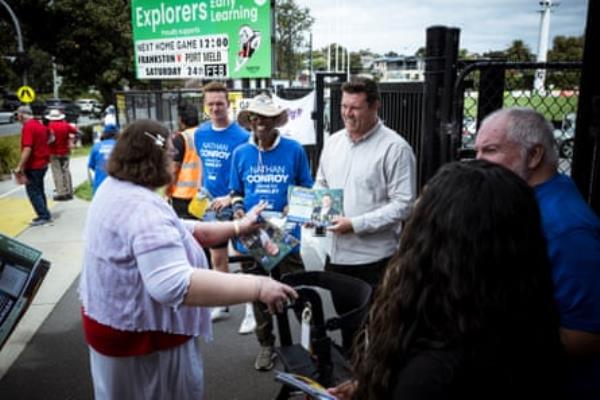 Nathan Co<em></em>nroy outside a polling station