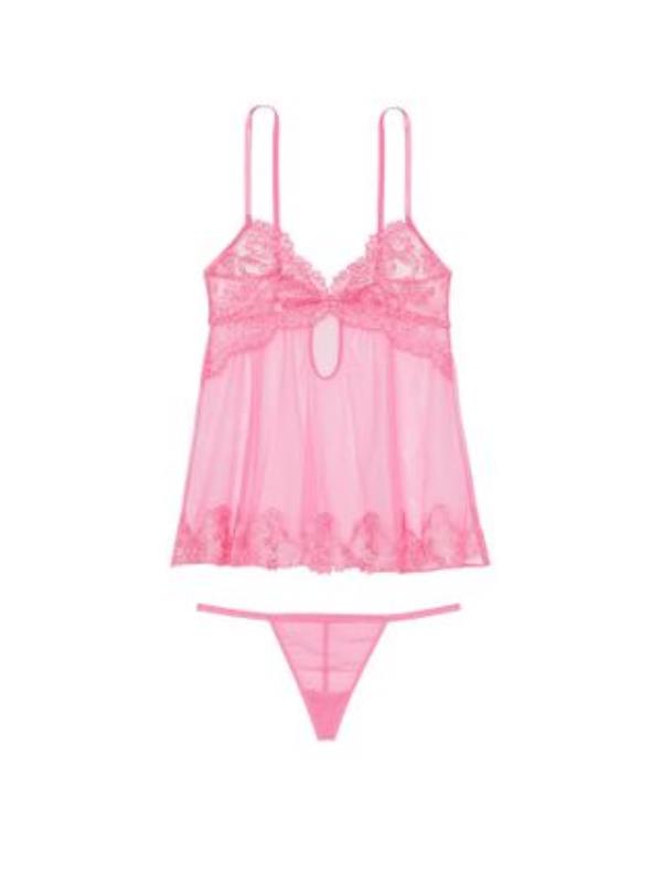 Victoria's Secret pink babydoll tank top and matching thong underwear