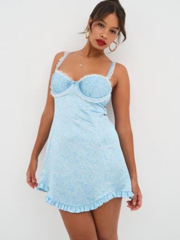 Victoria's Secret blue babydoll dress with ruffle trim at the bottom