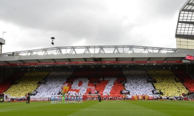 Fans on the Kop remember the 97 people who died at Hillsborough in a tribute at Anfield before Liverpool’s match against Crystal Palace.
