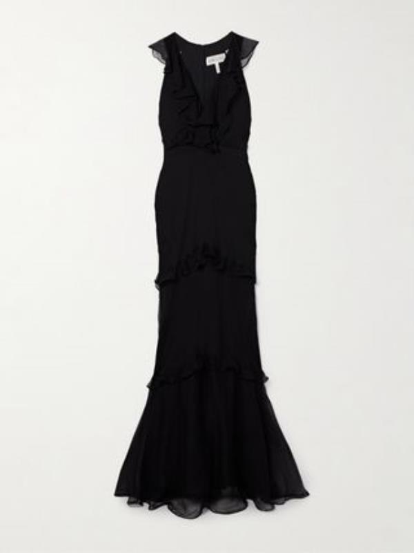 Rita Ruffled Tiered Silk-Crepon Maxi Dress