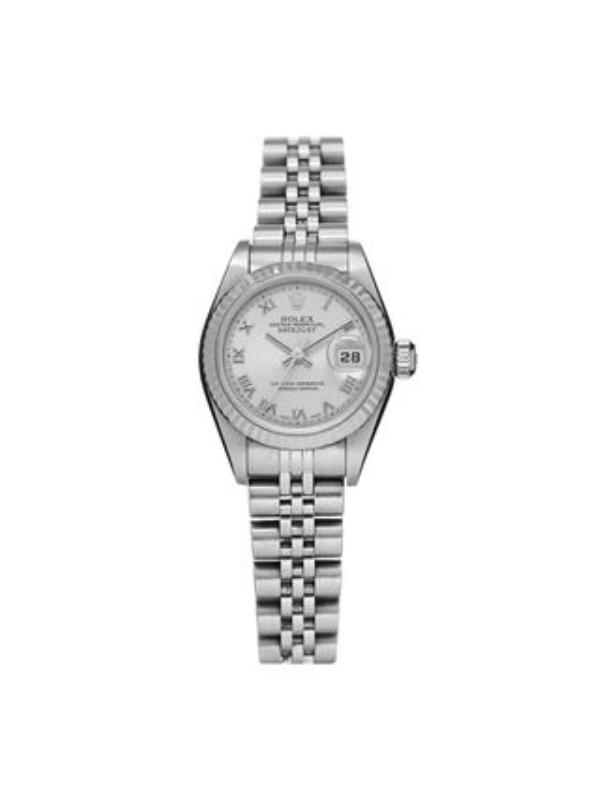 Rolex Stainless Steel 18k White Gold 26mm Oyster Perpetual Datejust Watch Silver Roman 69174