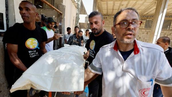 The body of one of the foreign aid workers from the World Central Kitchen (WCK). Pic: Reuters