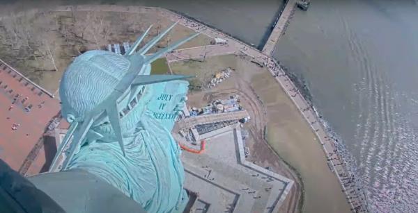 Statue of Liberty from above during the 4.8-magnitude earthquake in New Jersey, captured by EarthCam