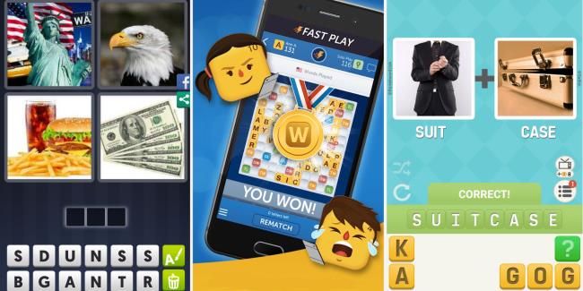 Mobile Phone Text Games 4 pics 1 word words with friends and pictoword
