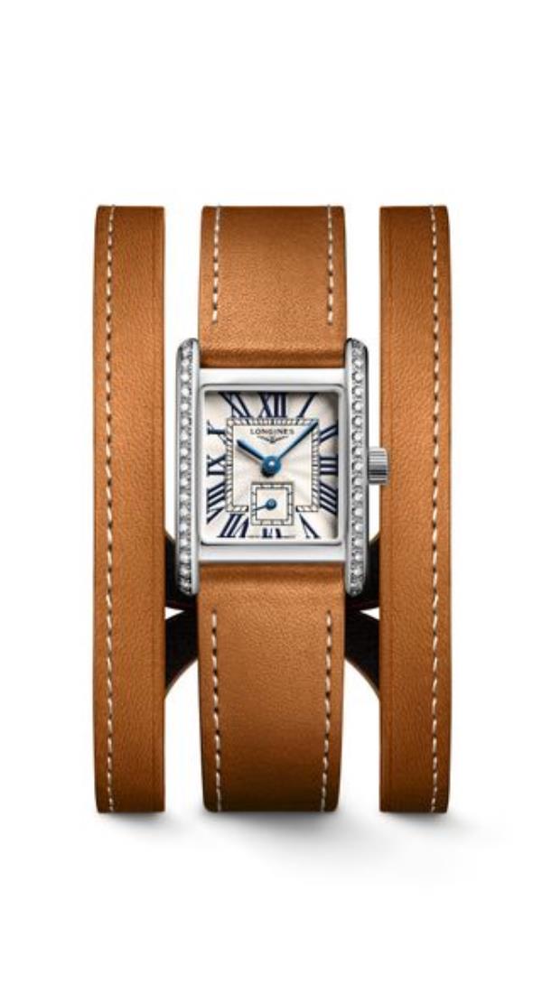 Lo<em></em>ngines gold double-strap watch with rectangular face