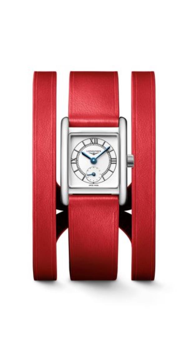 Lo<em></em>ngines mini dolcevita watch with red leather double straps