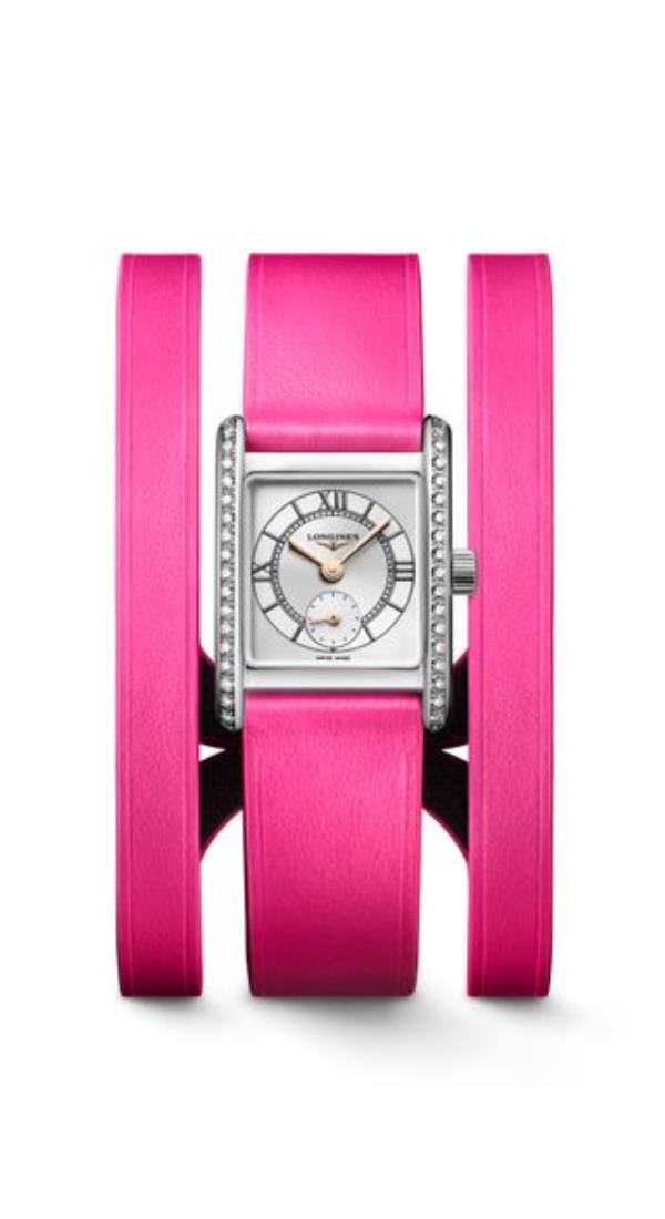 Lo<em></em>ngines mini dolcevita watch with hot pink leather double straps