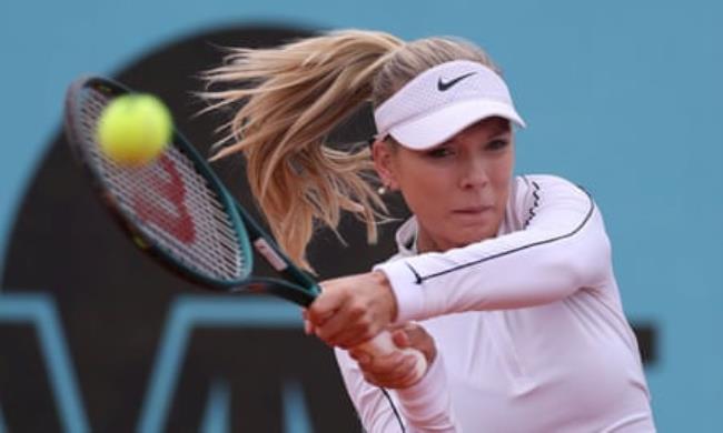 Katie Boulter plays a shot during her defeat by Robin Montgomery