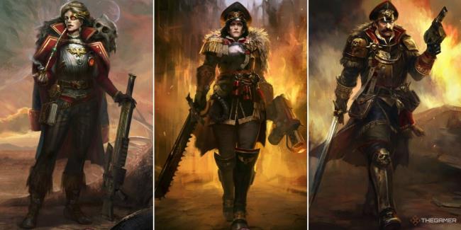Three of the available character portraits in Warhammer 40k Rogue Trader that fit the Commissar origin; two female and one male