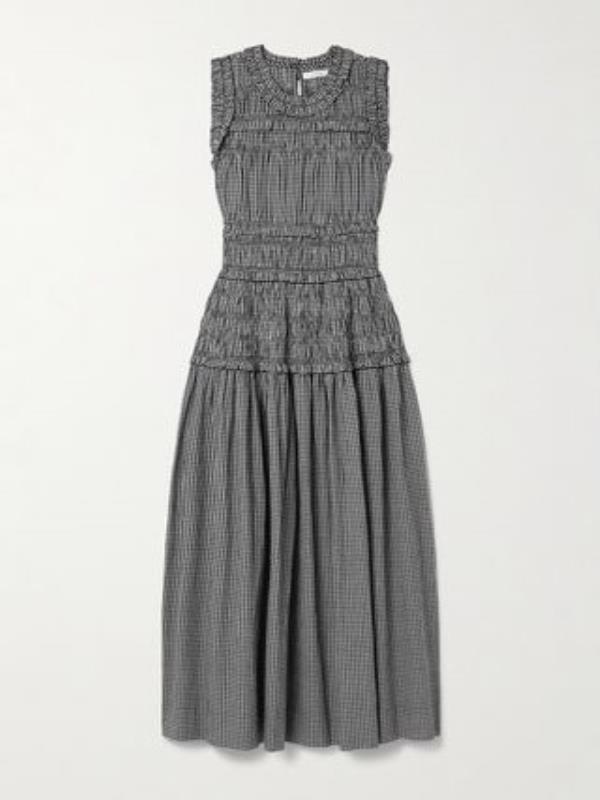 Mallory Shirred Gingham Organic Cotton Midi Dress