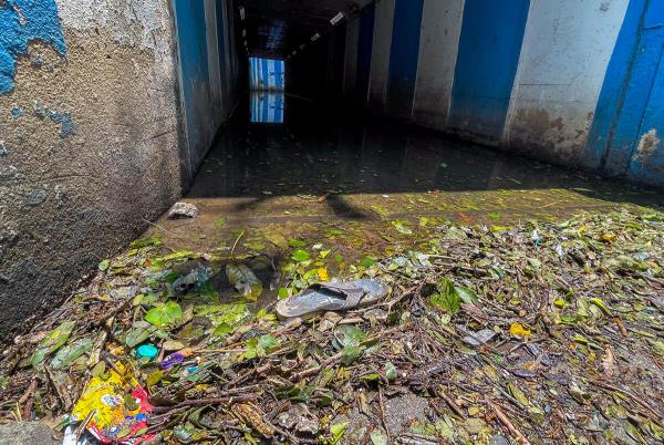 Leaves and garbage clog a drain entry at the underpass co<em></em>nnecting Cunningham Road and Sankey Road, causing it to remain waterlogged after it rained in May last year. 