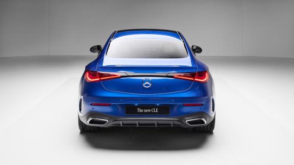 Mercedes CLE Coupe: rear static, studio shoot, blue paint
