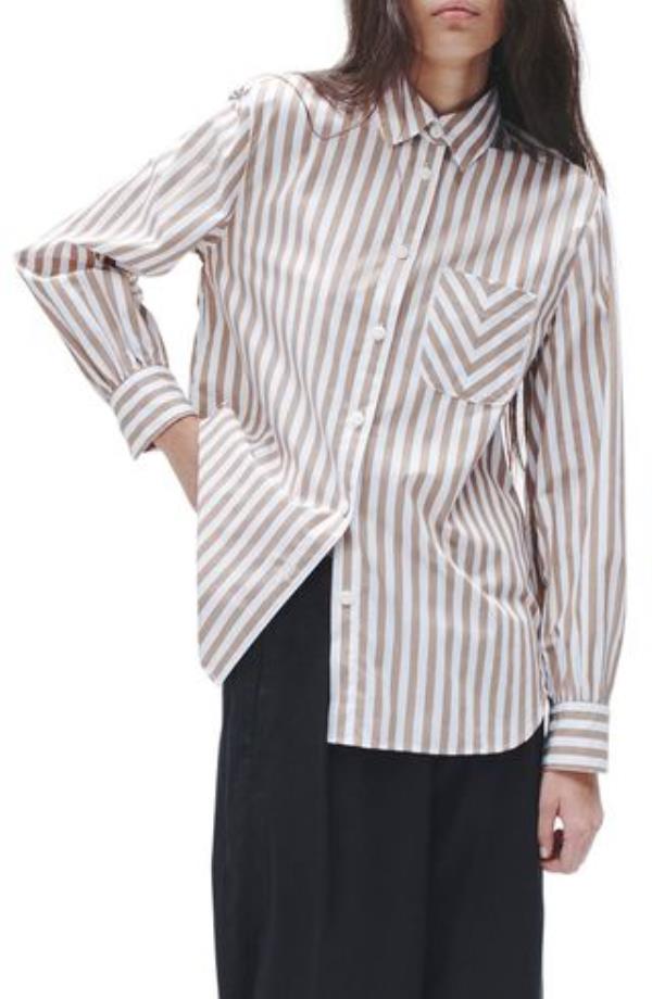 Maxine Stripe Cotton Button-Up Shirt