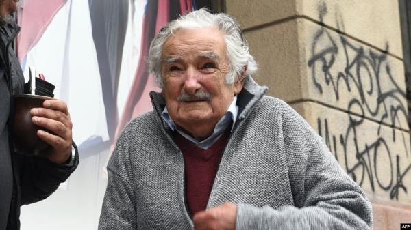Uruguayan former President Jose Mujica leaves after a press co<em></em>nference at the headquarters of the Movimiento de Participacion Popular (Movement of Popular Participation, MPP) party in Mo<em></em>ntevideo on April 29, 2024.
