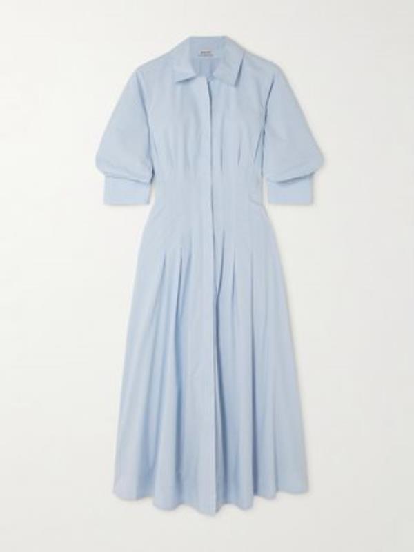 Jazz Pleated Cotton-Blend Poplin Midi Shirt Dress