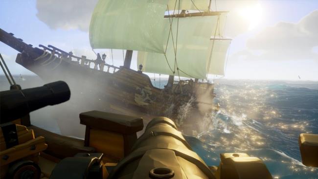 Sea of Thieves boats engaged in on-the-sea combat.